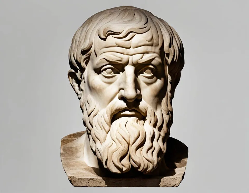 Greek philosophical painting representing A Critical Review of Plato's Philosophical Contributions