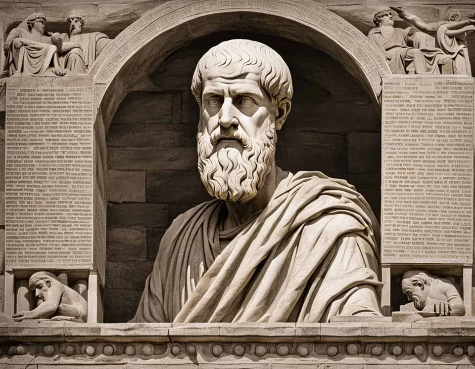 Ancient philosophical artwork depicting How to understand Plato's education and mentorship?