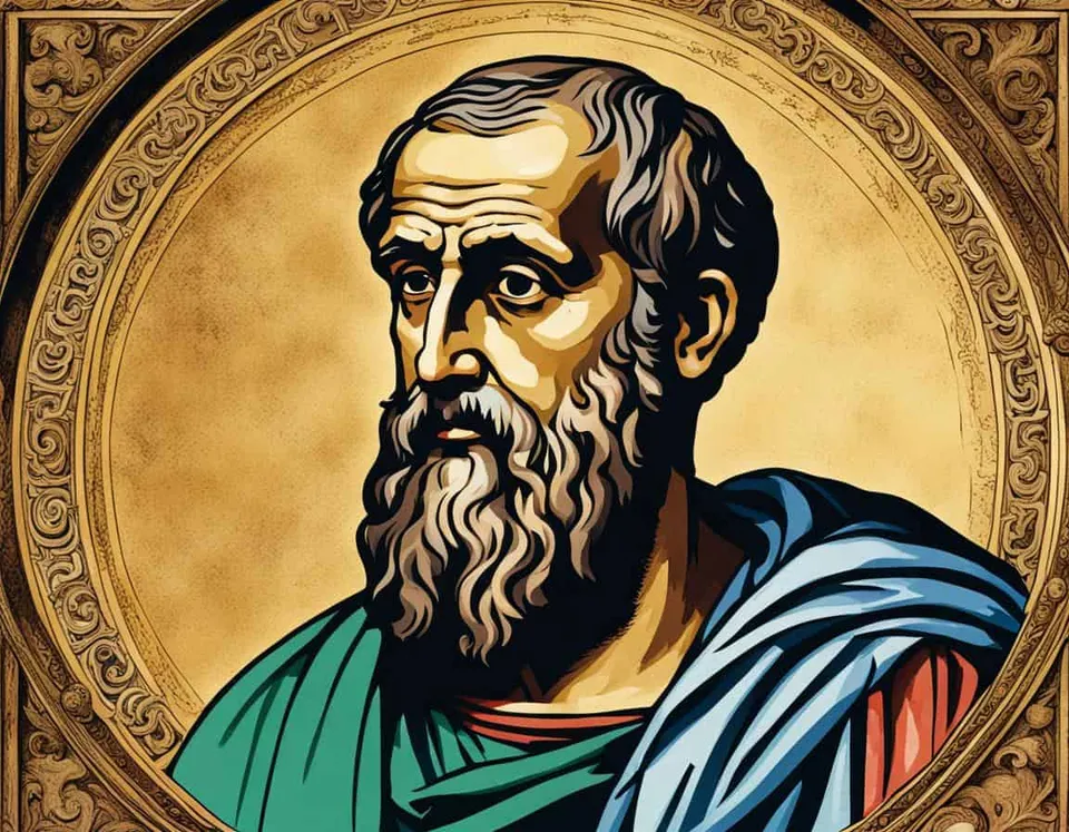 Ancient philosophical artwork depicting Roundup of Plato's Philosophical Ideas