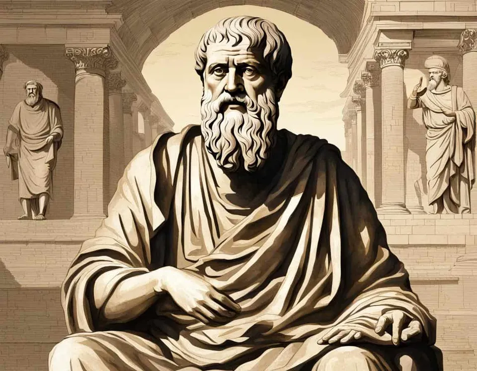 Classical artwork depicting ancient Greek philosophy and the teachings of Plato