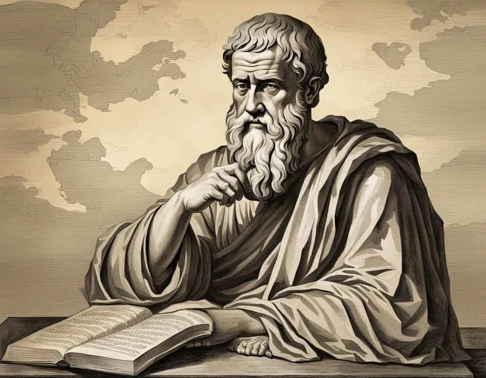 Greek philosophical painting representing The Historical Significance of Plato's Family and Upbringing
