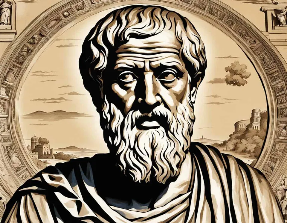 Greek philosophical painting representing The Historical Significance of Plato's Military Service