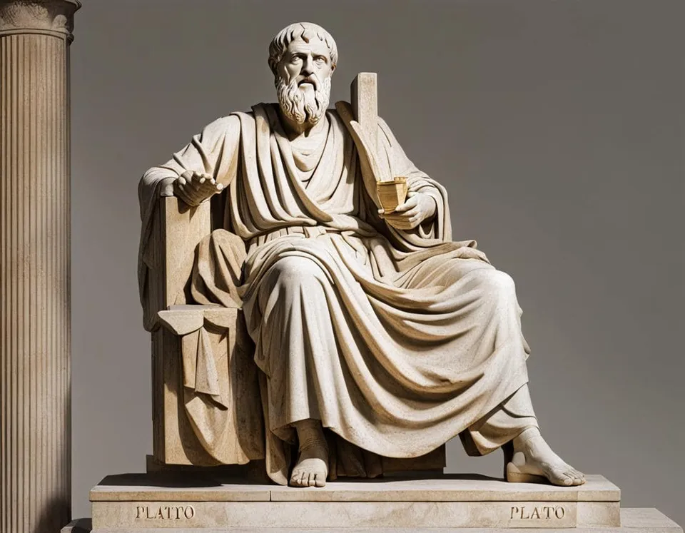 Ancient marble sculpture representing What were the influences on Plato's philosophy from travel and exposure to different philosophies?