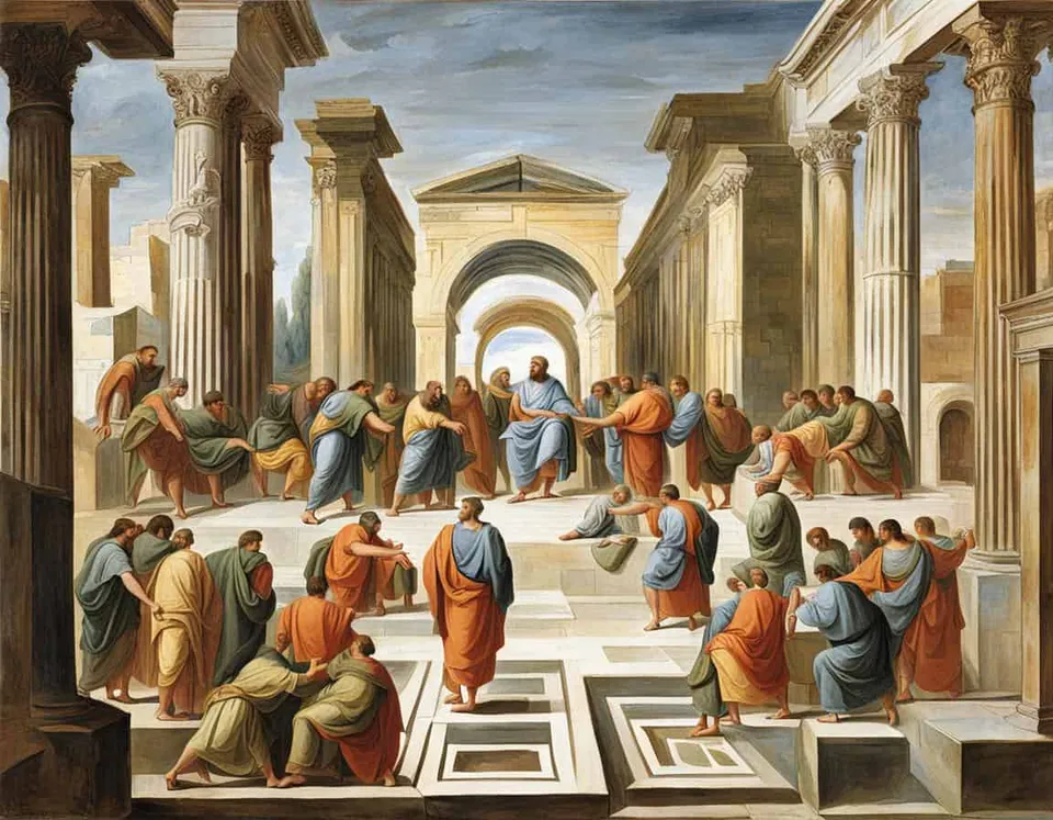 Ancient marble sculpture representing What were the key influences on Plato's philosophy during his military service?