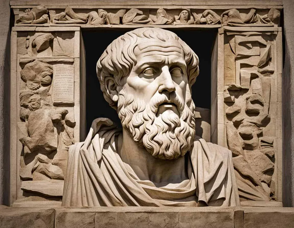 Ancient Greek stone relief illustrating What were the Key Influences on Plato's Philosophy?