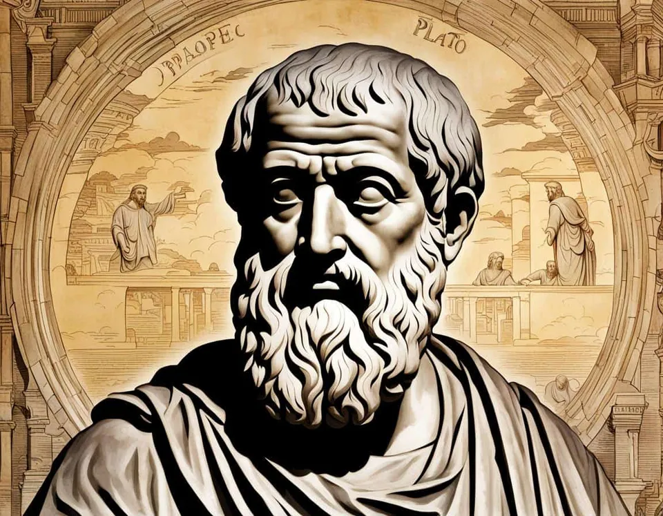 Ancient philosophical artwork depicting Why Plato's Republic is Important in Philosophy